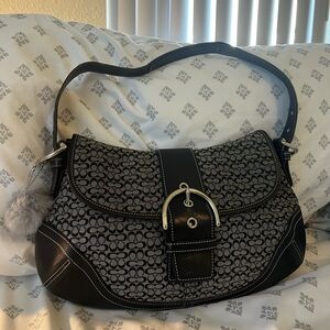 COACH Soho Signature Jacquard Flap Shoulder Bag Black/Grey Vintage Y2K